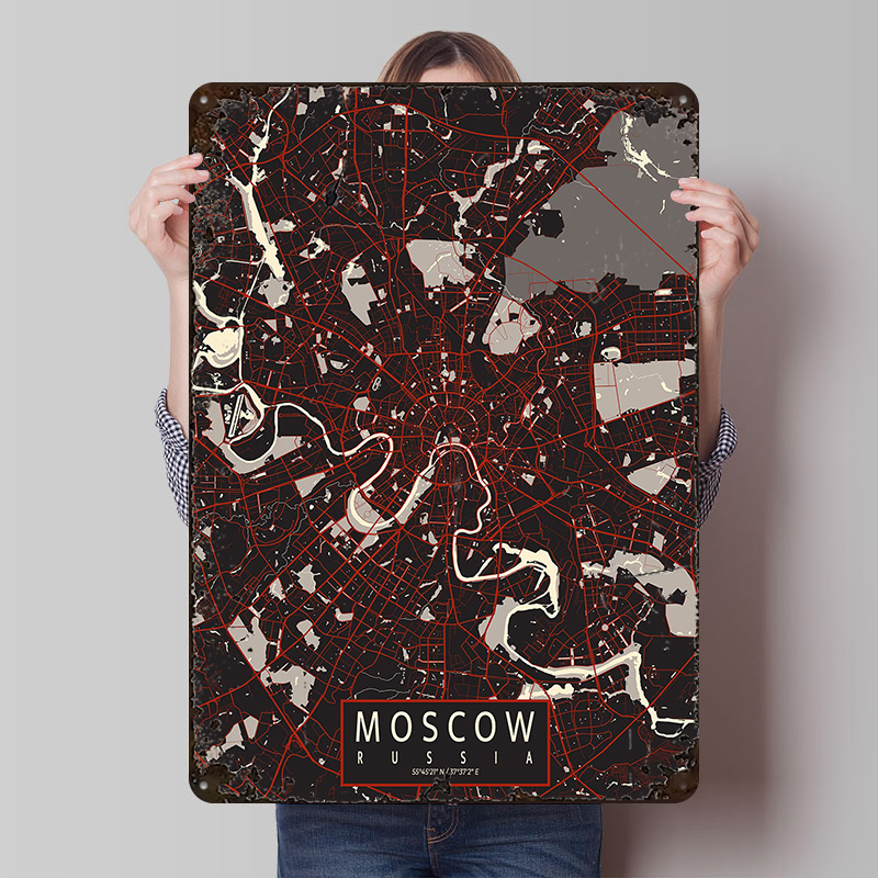 Custom Map Poster - 모스크바 도시 지도 벡터 금속 포스터