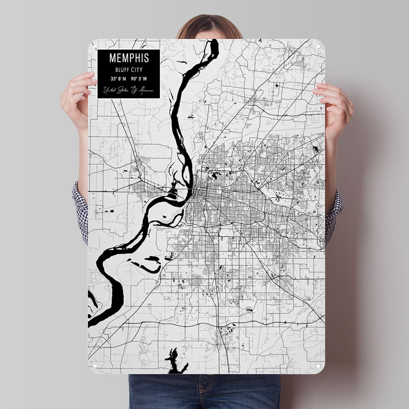 Custom Map Poster - 멤피스 TN 미국 양철 간판 지도