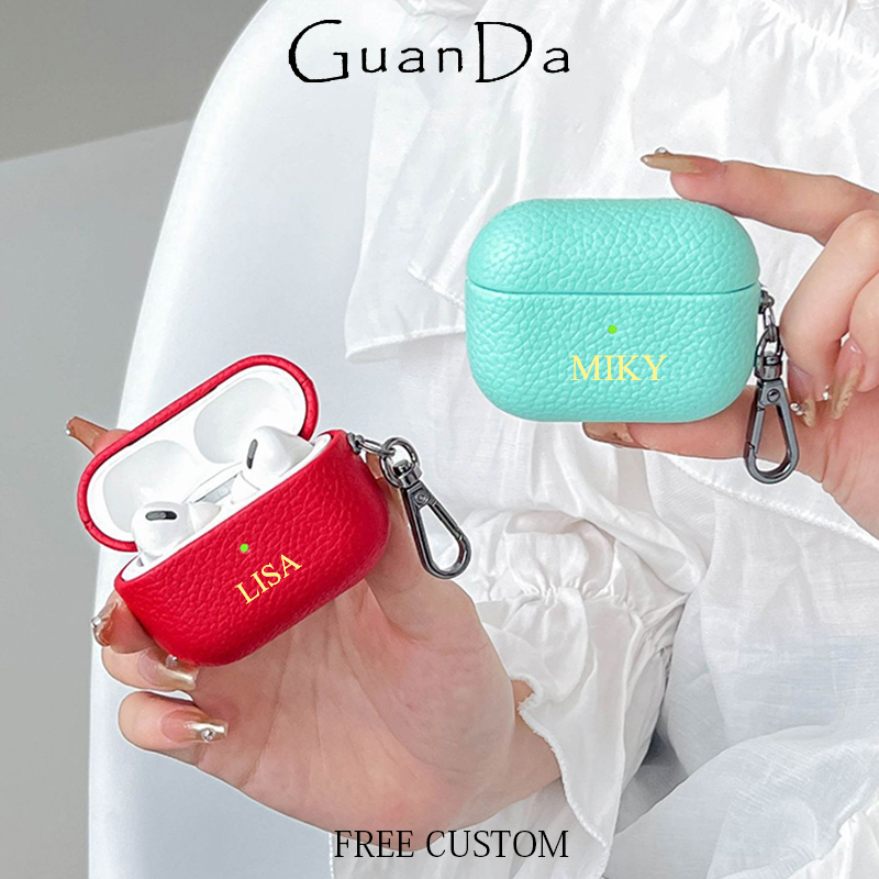 Monogram Keychain Leather - 패션 귀여운 미니 DIY 이어폰 케이스