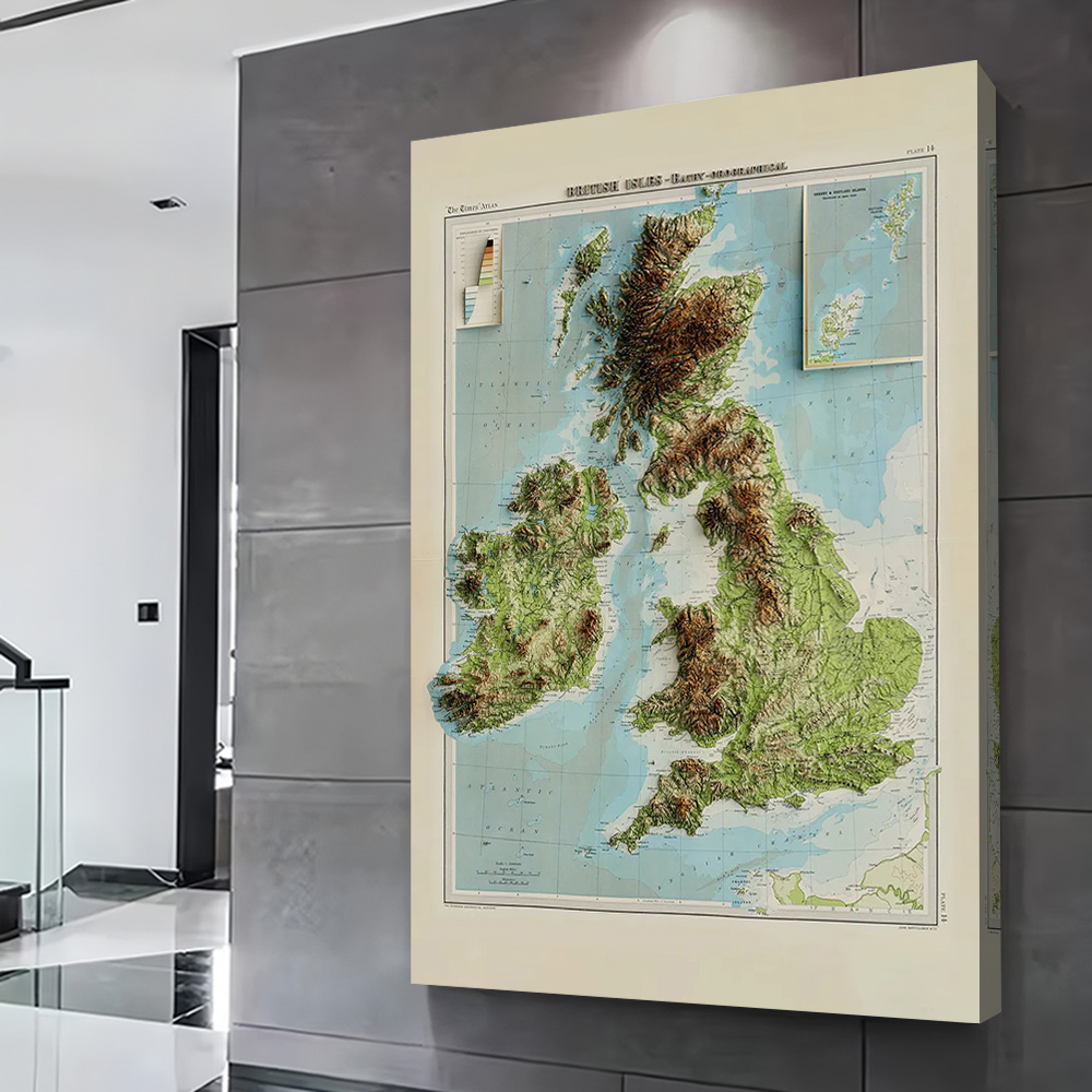 1922년 영국 제도의 3D 릴리프 지도 인쇄 포스터  - Custom Map Poster 리뷰 및 가격