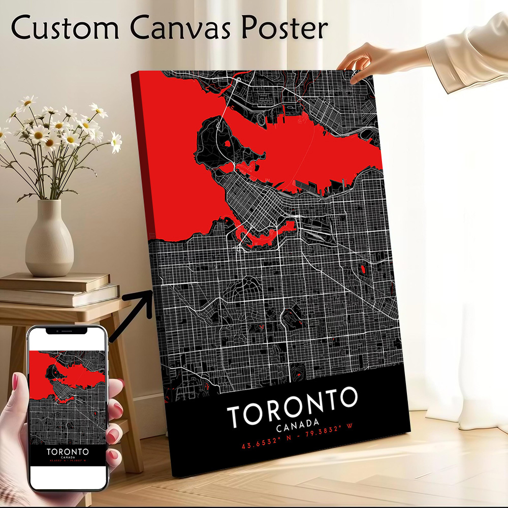 토론토 다크 맵 캔버스 벽 아트 포스터 맞춤형 사진 인 - Custom Map Poster 리뷰 및 가격